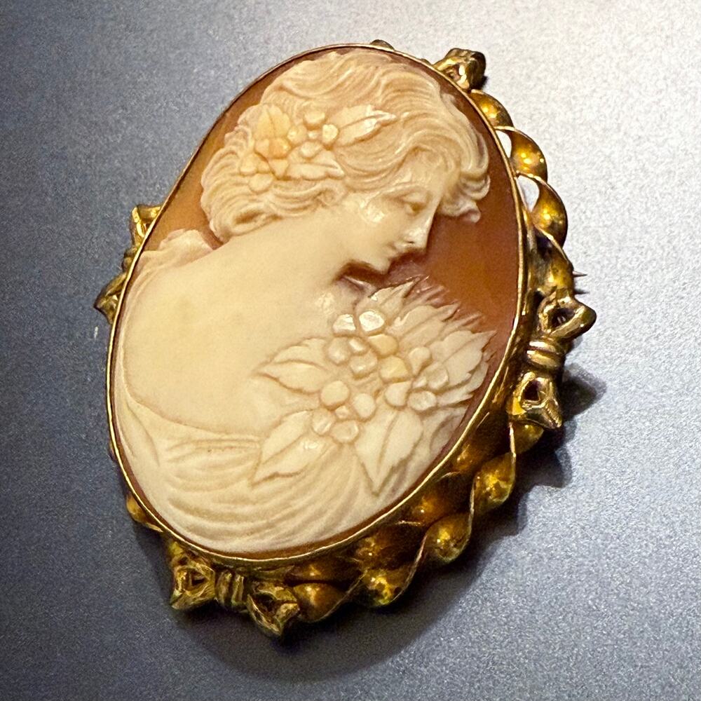 🎊HP!🎊Vintage Samsan 1/20 12k Gold Filled Hand Carved Shell Cameo - Picture 3 of 7
